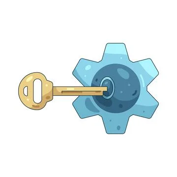 Illustration of key turning inside a gear Stock Illustration