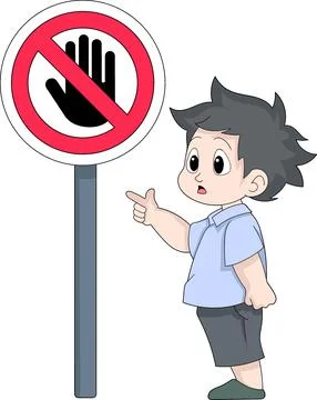 Illustration of a kid boy studying stop signs Stock Illustration