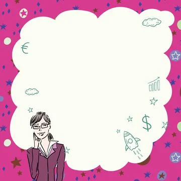 Illustration Of Lady Thinking Deeply Alone For New Amazing Tactical Ideas. Girl イラスト素材