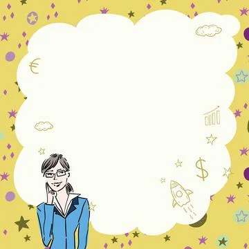 Illustration Of Lady Thinking Deeply Alone For New Amazing Tactical Ideas. Girl イラスト素材