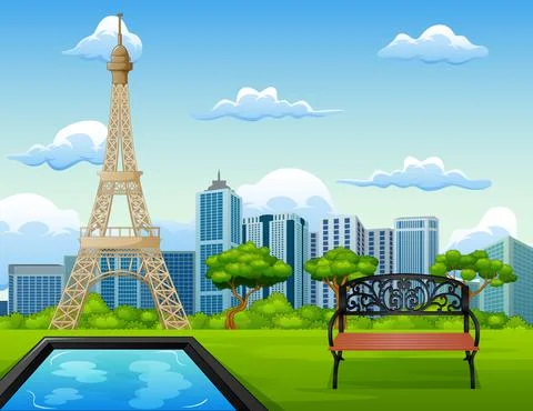 Illustration of landscape background with Eiffel Tower Stock Illustration