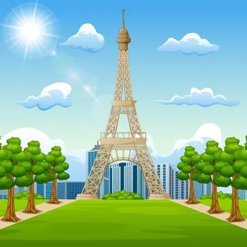Illustration of landscape background with Eiffel Tower Stock Illustration