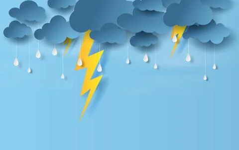 Illustration of landscape view with black cloud and yellow lighting on blue 스톡 일러스트