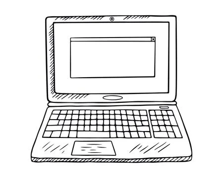 Illustration of laptop computer. Hand drawn doodle sketch style Stock Illustration