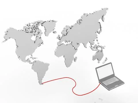 Illustration of a laptop connected to a world map Stock Illustration