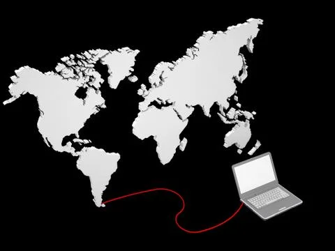 Illustration of a laptop connected to a world map Stock Illustration