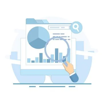 Illustration of Laptop with data analysis tools. Marketing campaign analysis. Stockillustratie