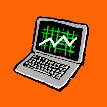 Illustration of laptop with progress graph against orange background Stock Illustration