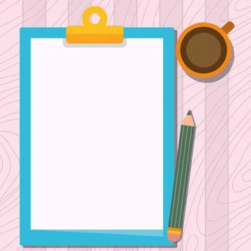Illustration Of Large Pencil On Top Of Table Beside The Big Blank Clipboard And Stock Illustration