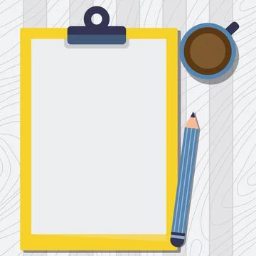 Illustration Of Large Pencil On Top Of Table Beside The Big Blank Clipboard And Stock Illustration