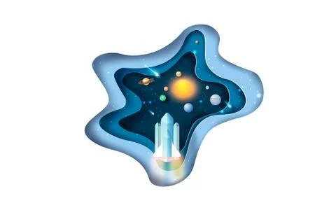 Illustration of launch rocket Startup fast concept for Solar system abstract Illustrazione stock