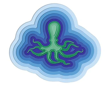 Illustration of a layered octopus in the ocean Illustrazione stock