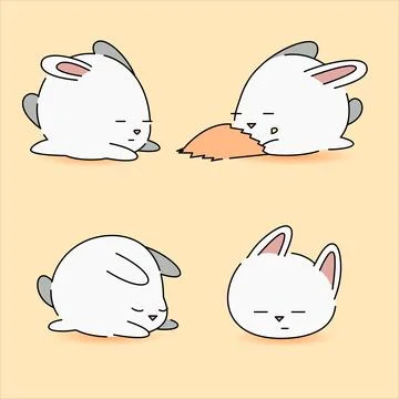 Illustration of lazy bunny expression, rabbit lazy lay on ground, rabbit ea.. Stock Illustration
