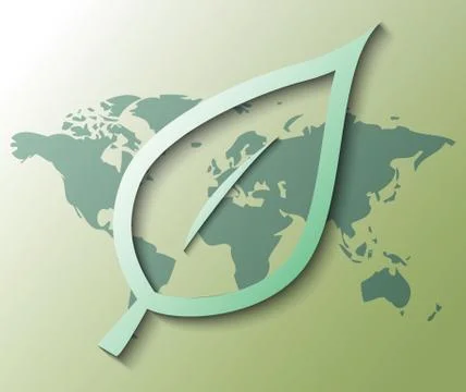 Illustration of leaf with green world background Illustrazione stock