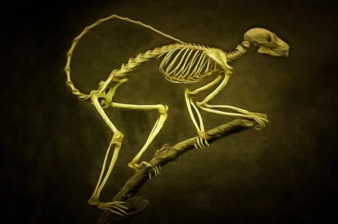 Illustration Lemuriformes, lemurs, primates, prosimians, Strepsirrhini, skeleton Stock Illustration
