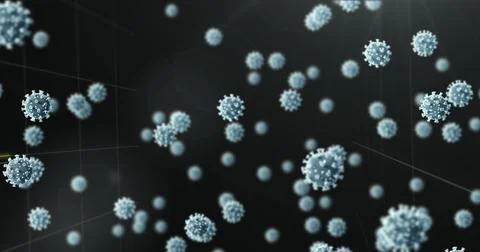 Illustration of lens flare rays, grid pattern and infected cells against black 스톡 일러스트