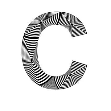 Illustration with the letter C in abstract style, with lines in black and whi Stock Illustration