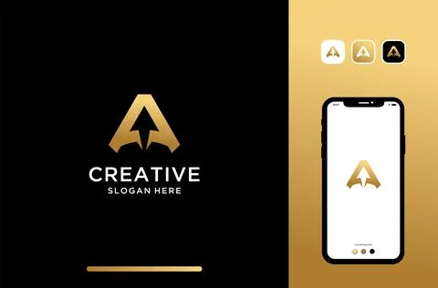 Illustration letter or initial a with arrow negative space logo design. Stock Illustration