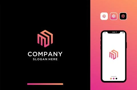 Illustration of letter or initial ms logo design in hexagon shape. Stock Illustration