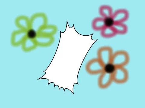 Illustration light Blue background with Three flowers and text bubble Stock Illustration