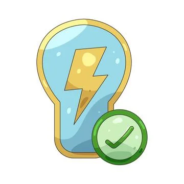 Illustration of light bulb with a checkmark Illustrazione stock