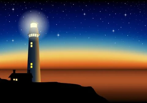 Illustration of a lighthouse during sunset Stock Illustration