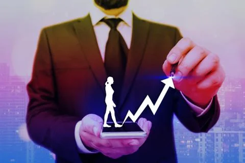 Illustration Line With Arrow Arrowhead Progressing Moving Upward Denoting Stock Photos