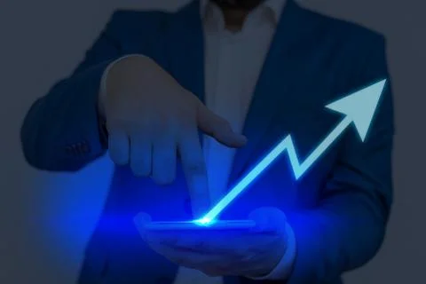 Illustration Line With Arrow Arrowhead Progressing Moving Upward Denoting Stock Photos