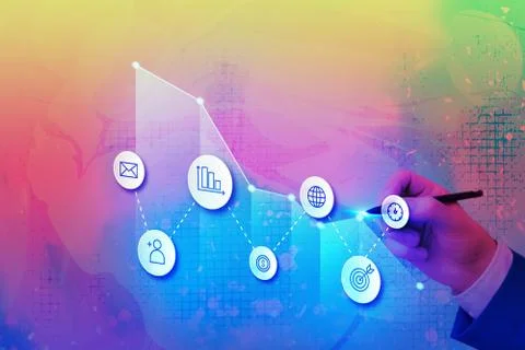 Illustration Line With Arrow Arrowhead Progressing Moving Upward Denoting Stock Photos