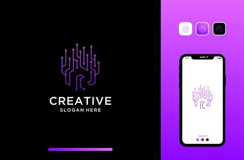 Illustration of line tech logo design combine with letter r in negative space Stock Illustration