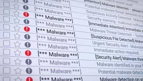 Illustration of a list with detected malware emails. イラスト素材