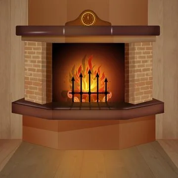 Illustration of the lit fireplace Stock Illustration