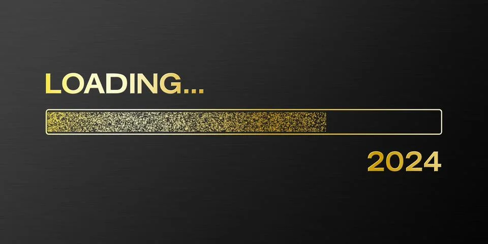 Illustration of loading bar in gold with the message loading 2024. Illustrazione stock