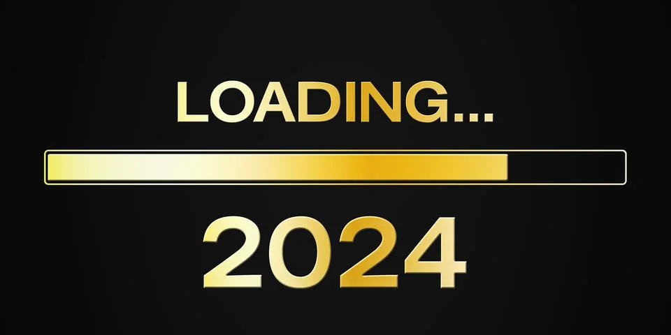 Illustration of loading bar in gold with the message loading 2024. Illustrazione stock