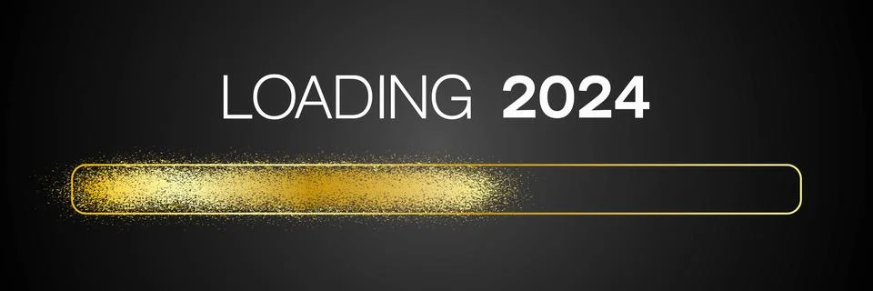 Illustration of a loading bar in gold with the message loading 2024. Illustrazione stock