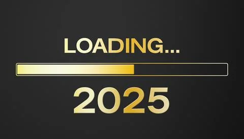 Illustration of loading bar in gold with the message loading 2025. Stock Illustration