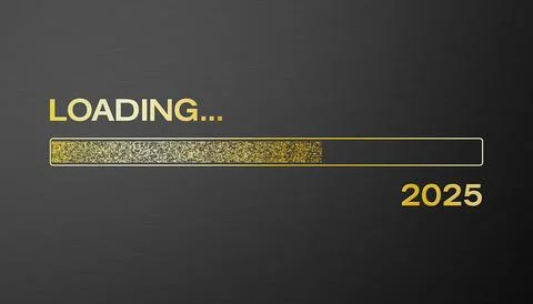 Illustration of loading bar in gold with the message loading 2025. Stock Illustration