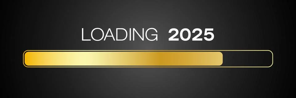 Illustration of a loading bar in gold with the message loading 2025. Stock Illustration