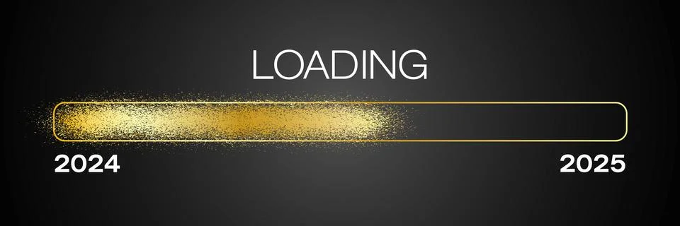 Illustration of a loading bar in gold with the message loading 2025. Stock Illustration