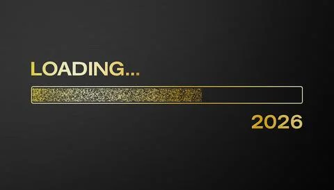 Illustration of loading bar in gold with the message loading 2026. Stock Illustration