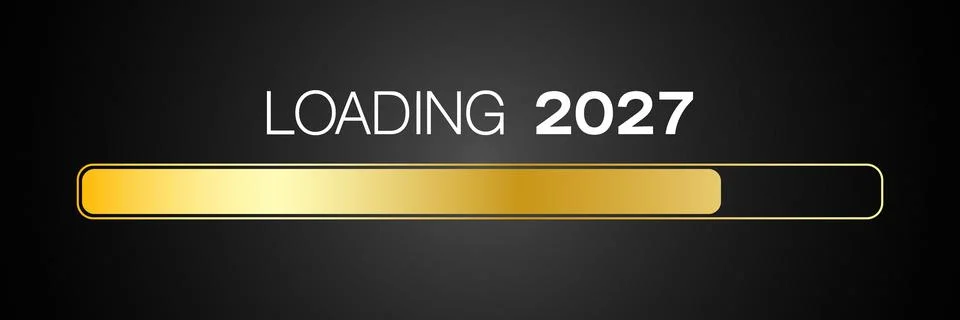 Illustration of a loading bar in gold with the message loading 2027. Stock Illustration