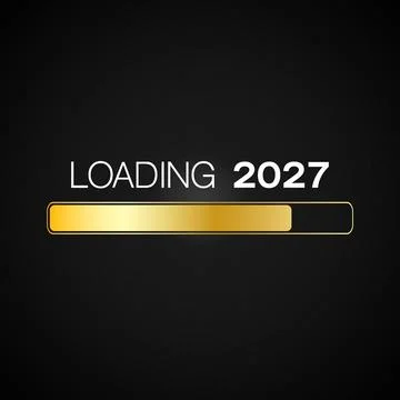 Illustration of a loading bar in gold with the message loading 2027. Stock Illustration
