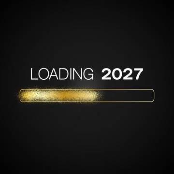 Illustration of a loading bar in gold with the message loading 2027. Stock Illustration