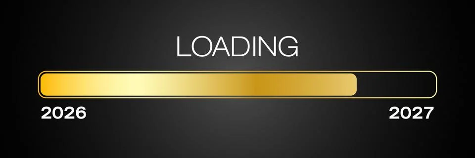 Illustration of a loading bar in gold with the message loading 2027. Stock Illustration