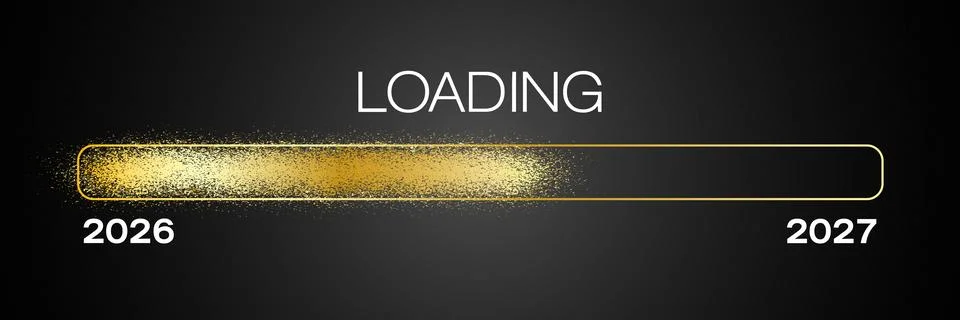 Illustration of a loading bar in gold with the message loading 2027. Stock Illustration