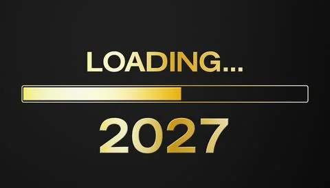 Illustration of loading bar in gold with the message loading 2027. Stock Illustration