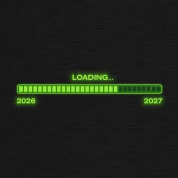 Illustration of loading bar in neon green with the message loading 2027. Stock Illustration