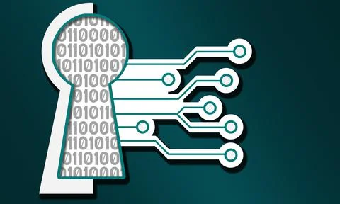 An illustration of a lock with binary codes against a green background - conc Stock Illustration