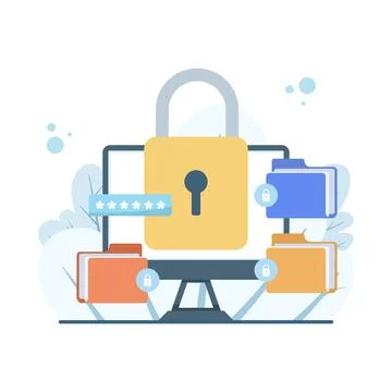 Illustration of locked folder with user and padlock, showing file protection. Stock Illustration