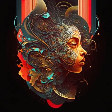 Illustration logo concepts for adobe illustrator application. Woman face with Stock Illustration